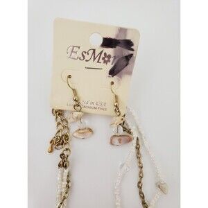 EsMor Necklace and earrings Set Faux Rocks Beaded Tones 3 Strand 36" long